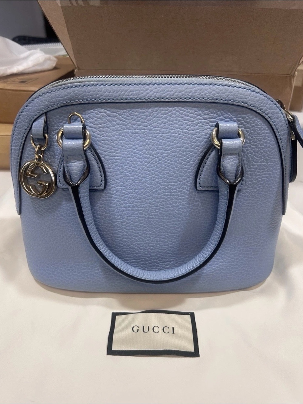 Gucci Powder Blue Pebbled Leather Mini Top-Handle Bag